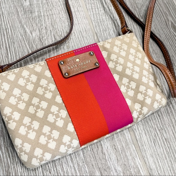 Kate Spade Classic Victoria Tan Cream with Pink & Orange Accent Stripe Canvas - Picture 2 of 3